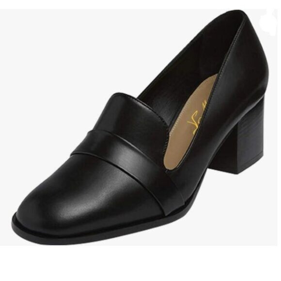 FOWT Black Women's Loafer Slip On Round Toe Block Heels Pumps Comfort Shoes - Picture 1 of 8